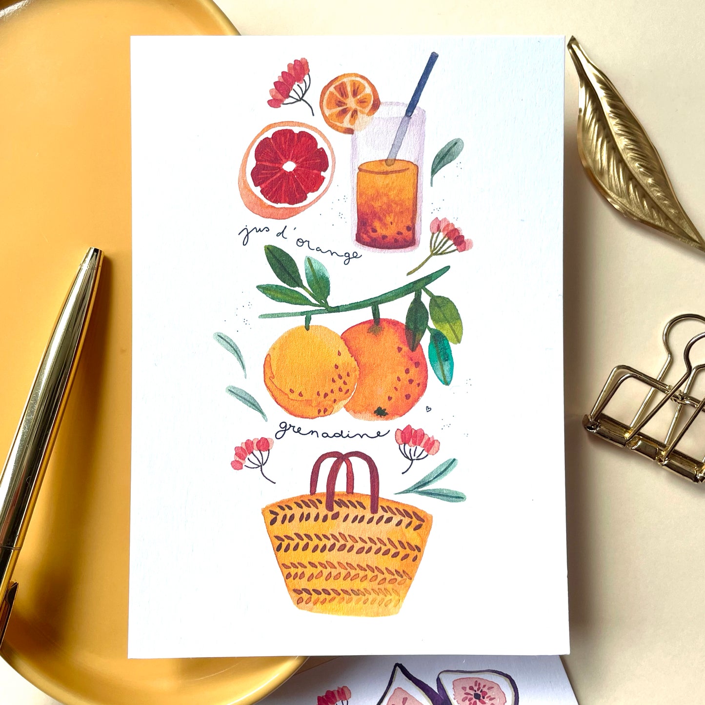 carte A6 illustrée - orange grenadine