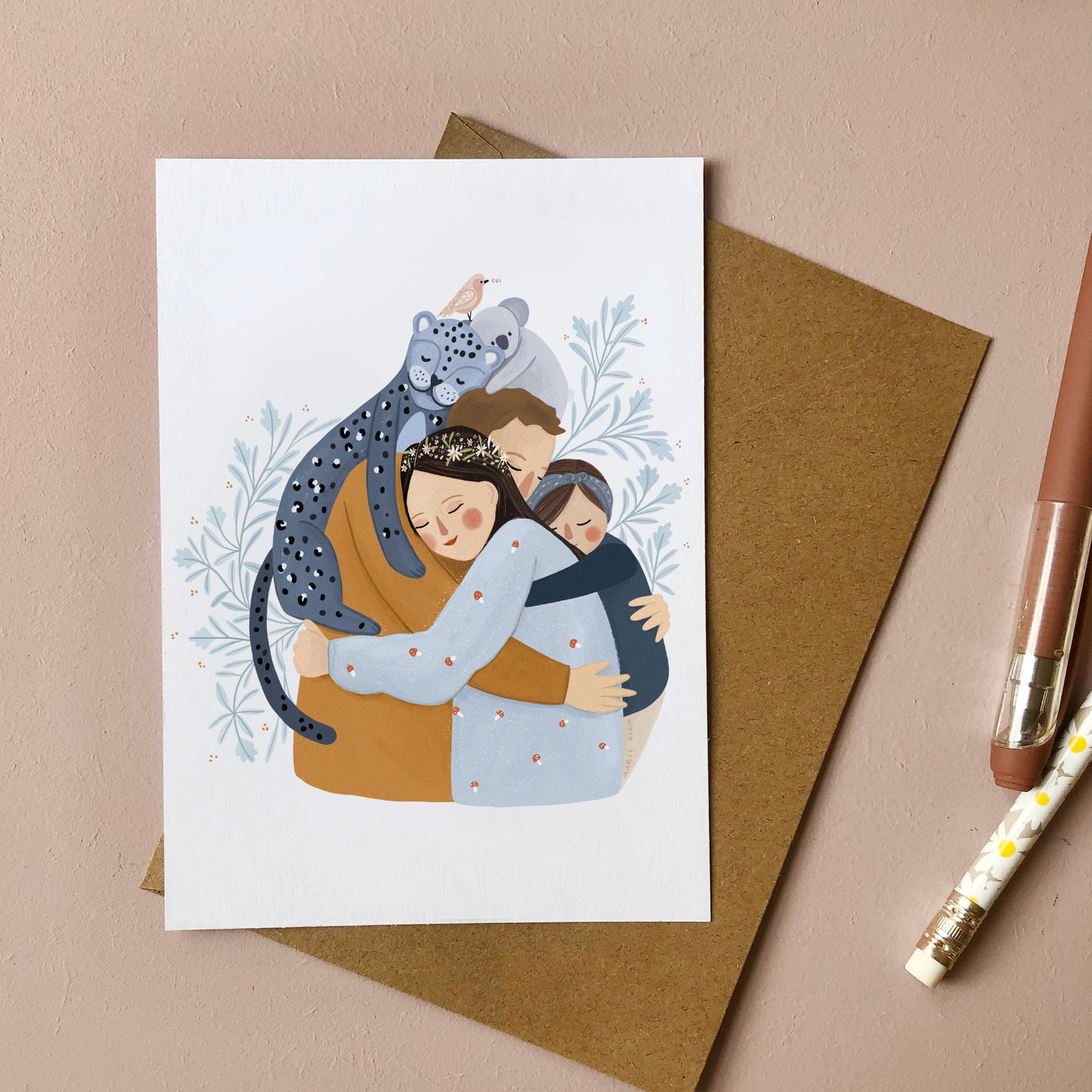 carte A6 illustrée - Un câlin en famille