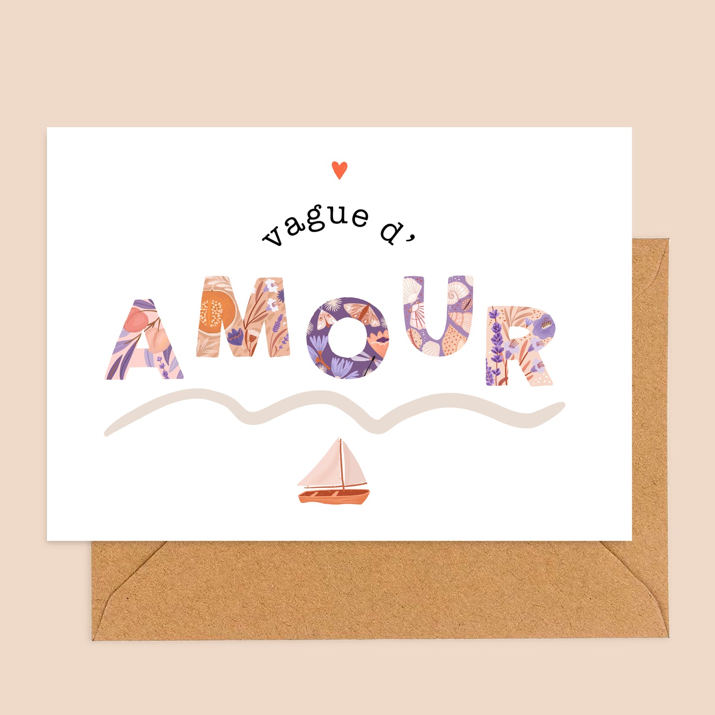 carte A6 illustrée - Vague d'amour