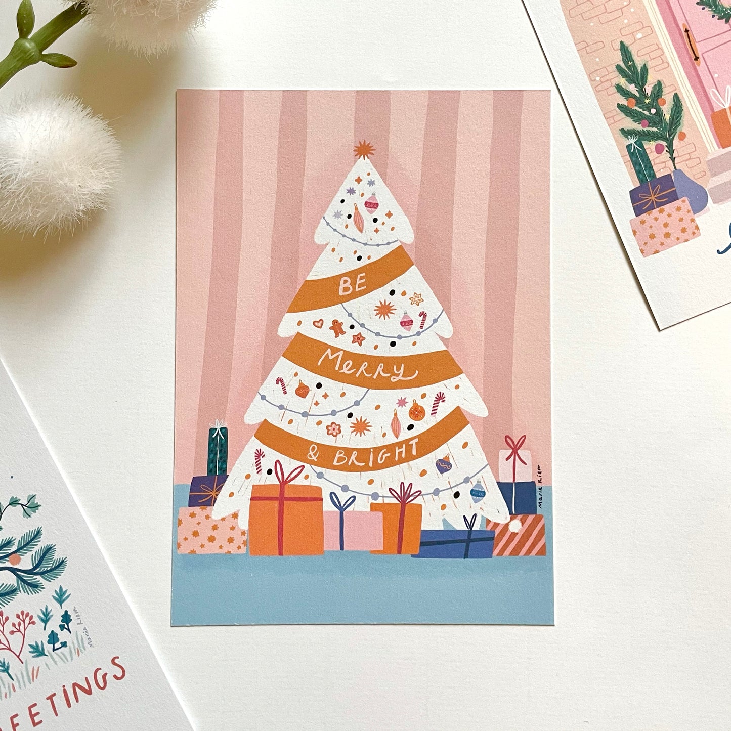 carte A6 illustrée - Be merry & bright