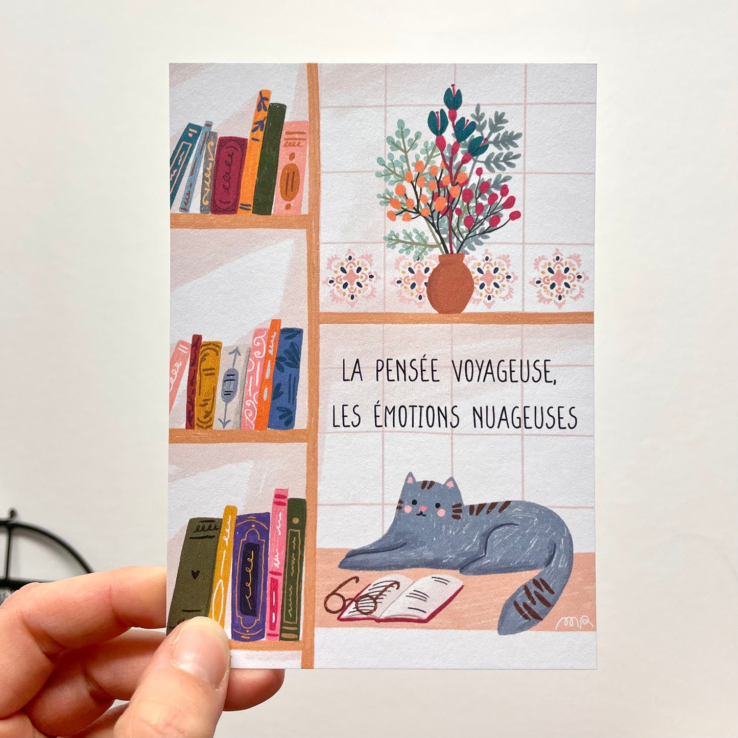 carte A6 illustrée - mon chat lit