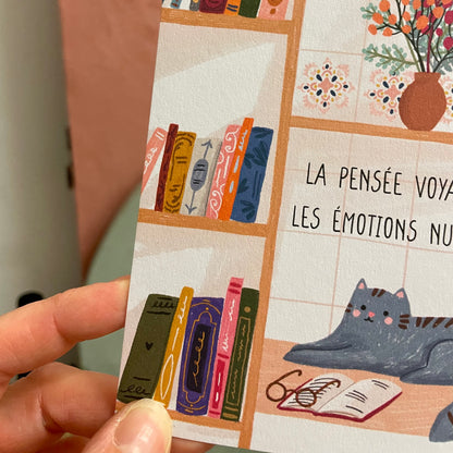 carte A6 illustrée - mon chat lit