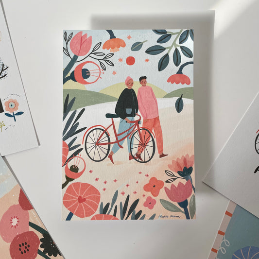 carte A6 illustrée - balade de printemps
