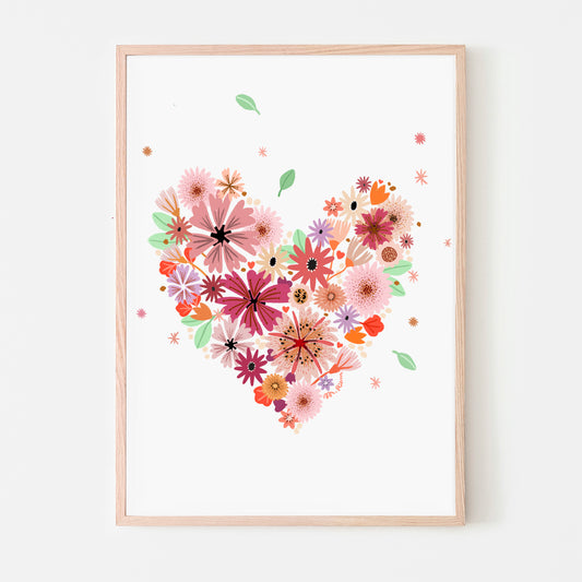 affiche - coeur de fleurs