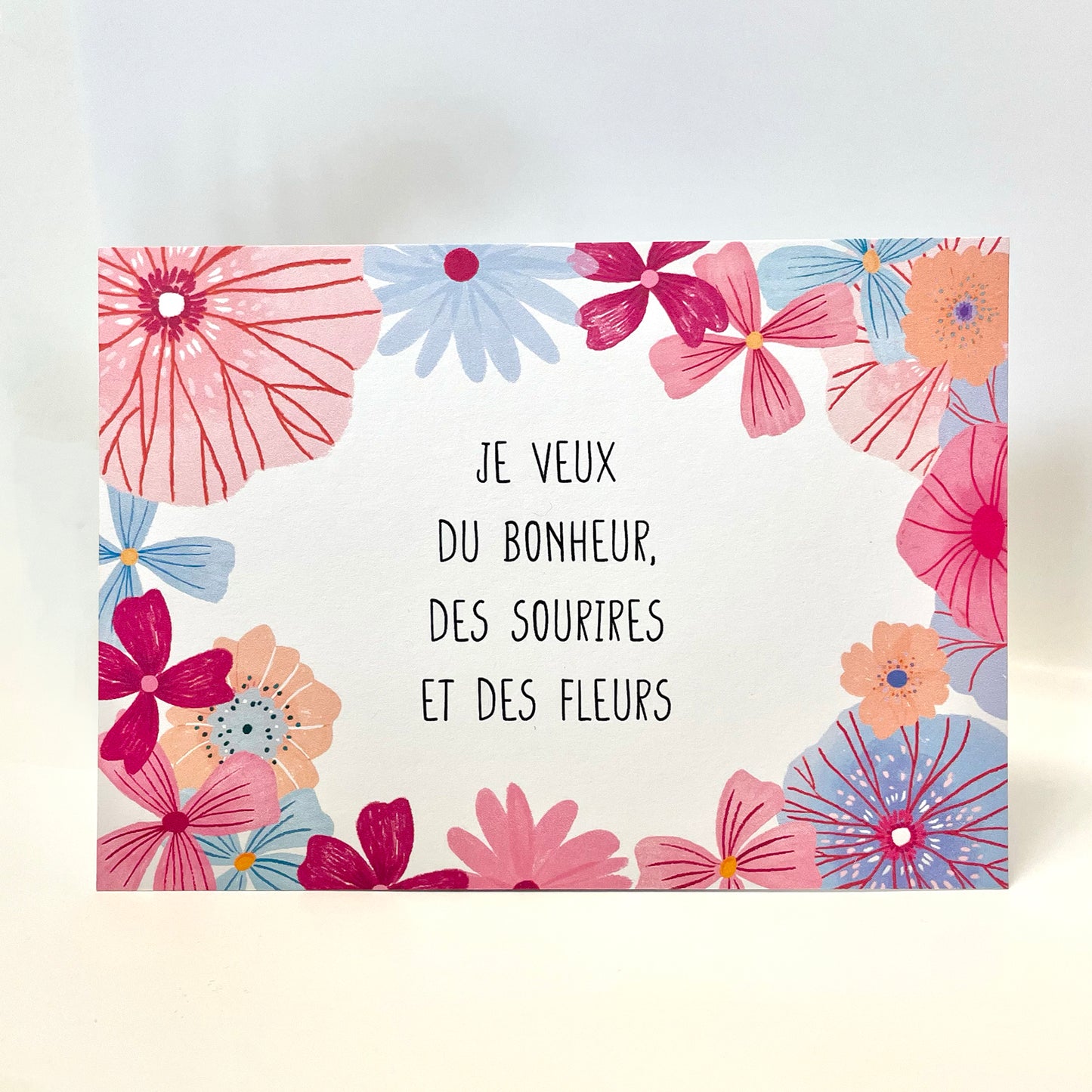 carte A6 illustrée - des sourires et des fleurs