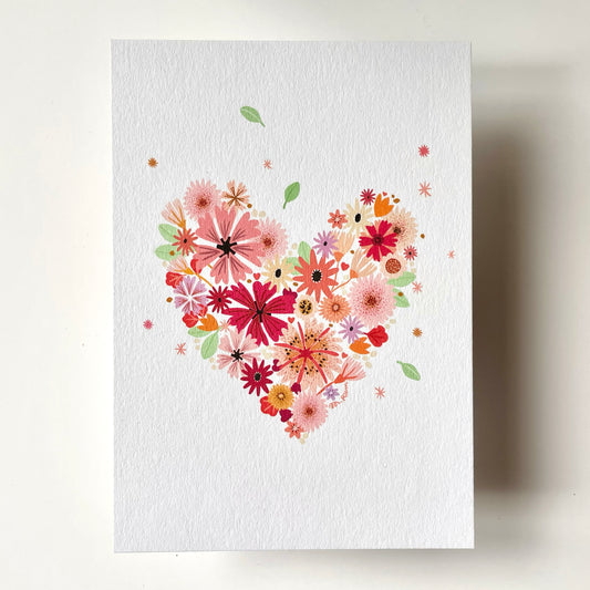 carte A6 illustrée - coeur de fleurs