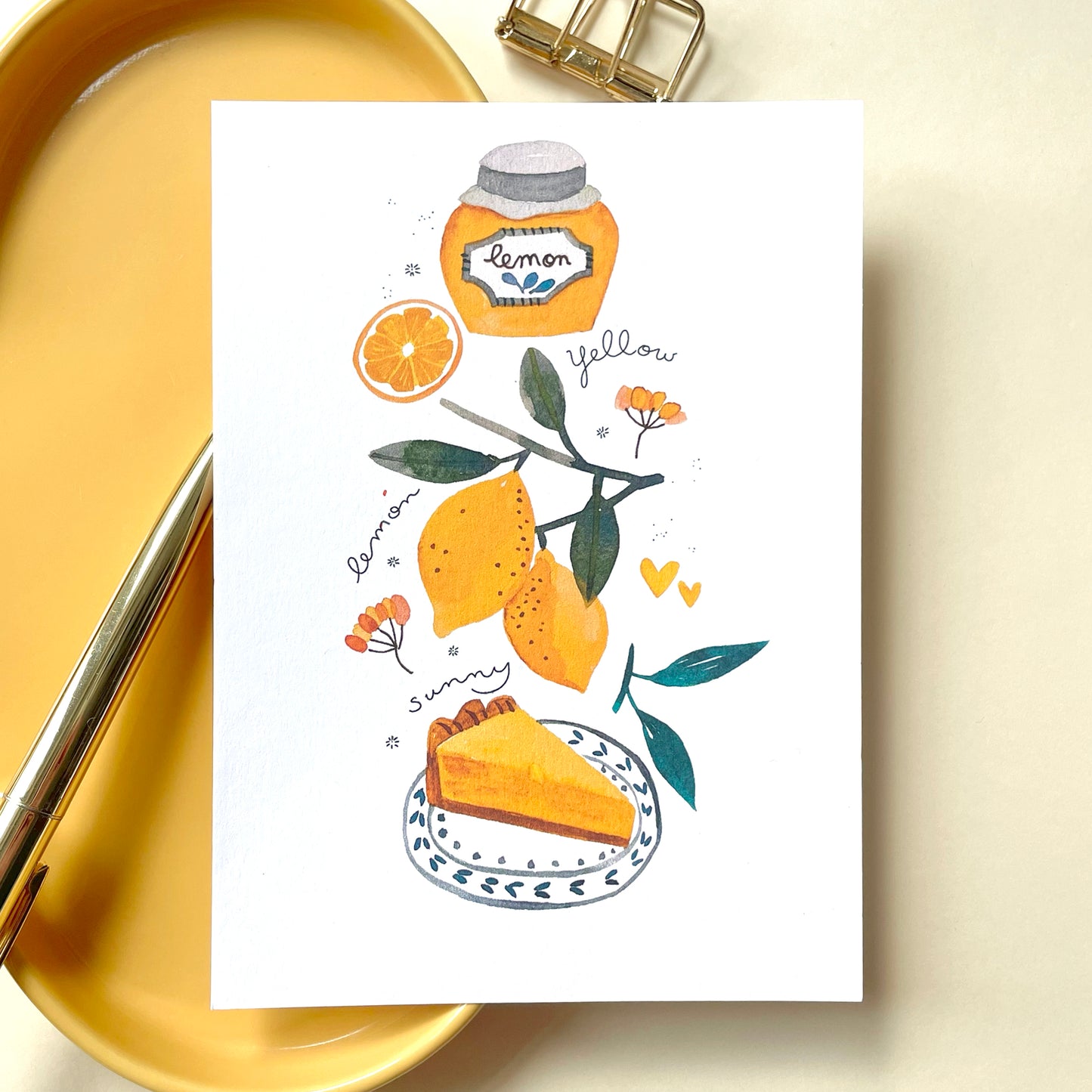 carte A6 illustrée - citrons, à l'aquarelle