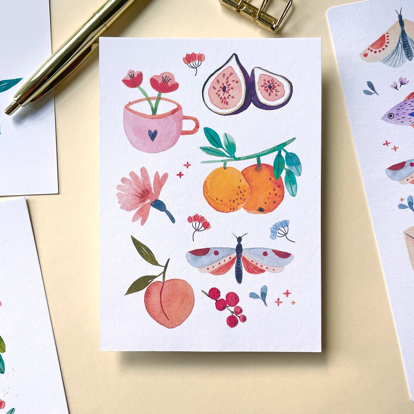 carte A6 illustrée - aquarelles d'été