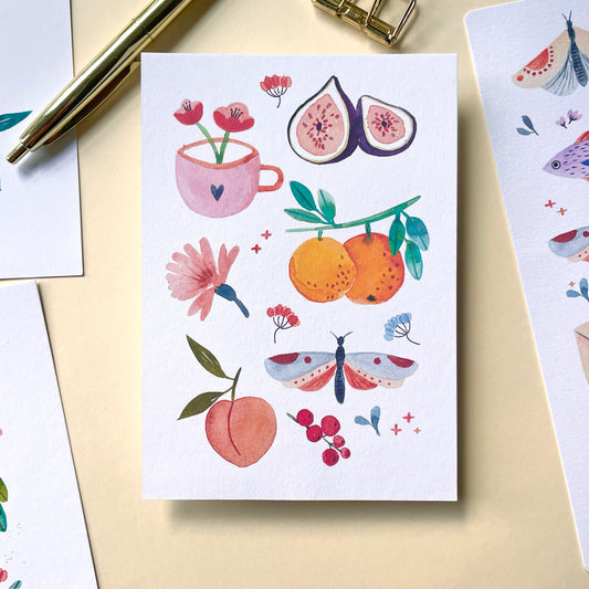 carte A6 illustrée - aquarelles d'été