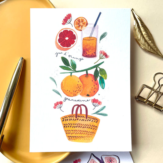 carte A6 illustrée - orange grenadine