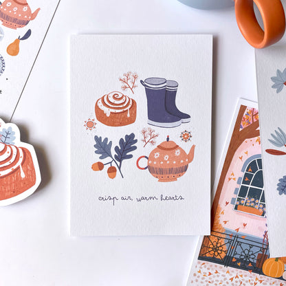 carte A6 illustrée - "crisp air, warm heart"
