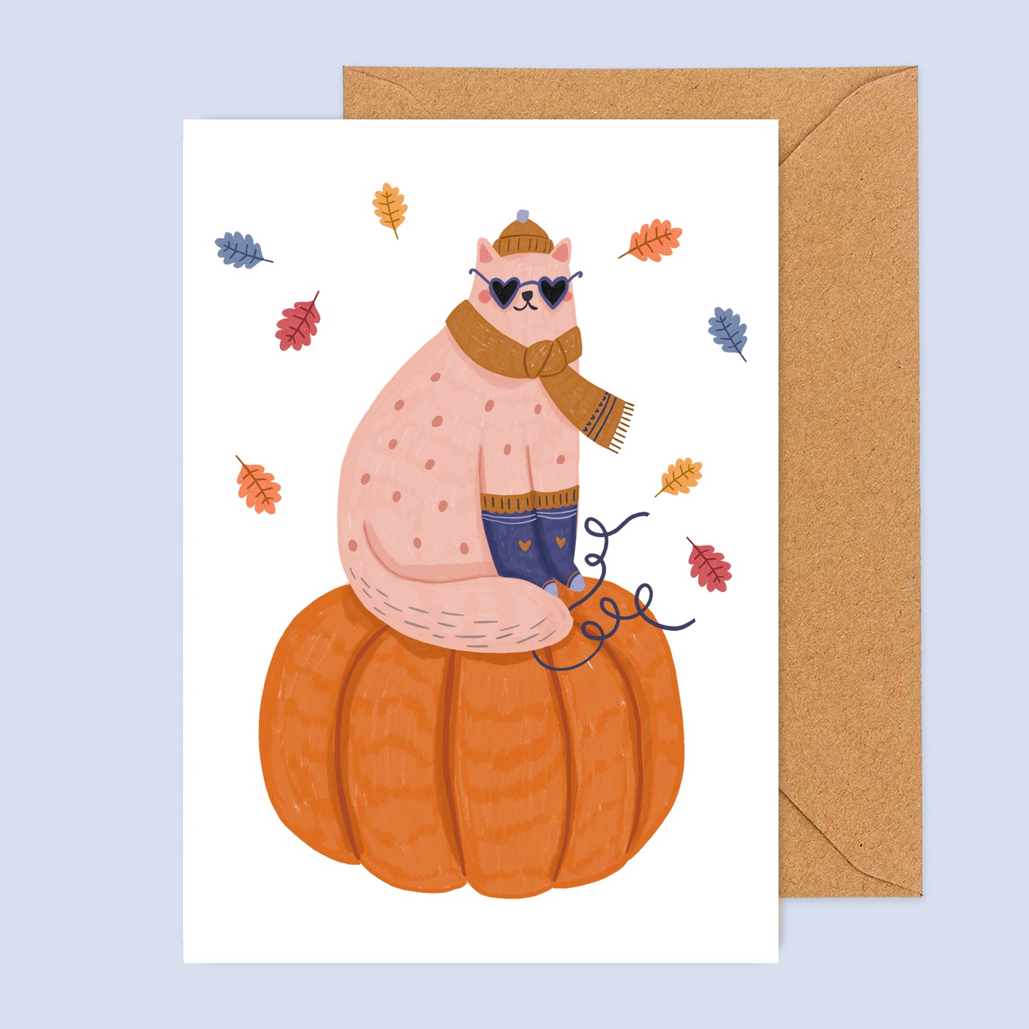 carte A6 illustrée - chat d'automne