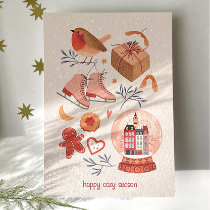 carte A6 illustrée - happy cozy season