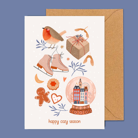 carte A6 illustrée - happy cozy season
