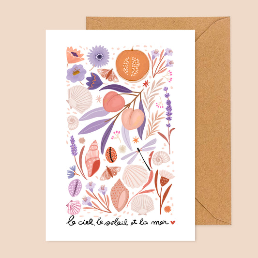 carte A6 illustrée - Le ciel, le soleil et la mer